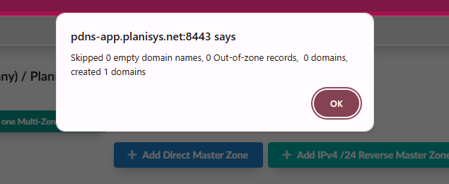 Popup de importación exitosa